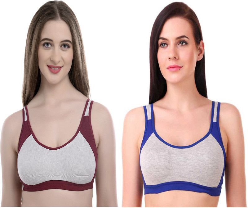 Pack of 2 Women Sports Non Padded Bra  (Maroon, Blue, Grey)