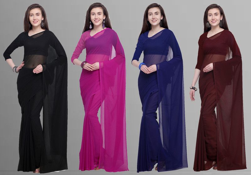 Printed Daily Wear Chiffon Saree  (Pack of 4, Multicolor)