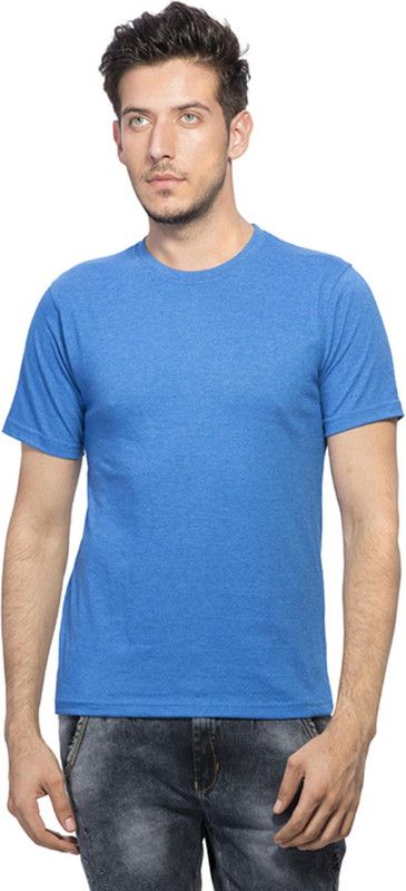Solid Men Round Neck Tshirt Half sleeve -Light Blue Melange Men Solid Round Neck Cotton Blend Light Blue T-Shirt