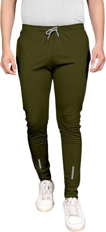 Men Solid, Self Design Green Track Pants