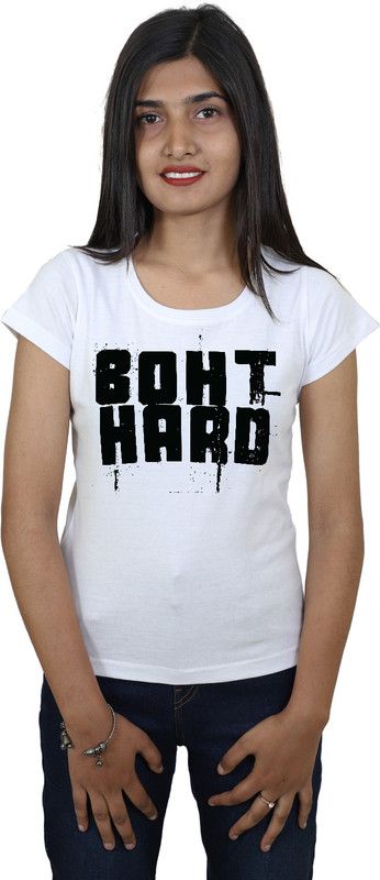 BohtHard-1XS-W Women Graphic Print Round Neck Reversible Cotton Blend White T-Shirt