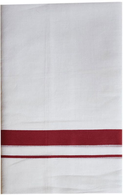 sri ethnic 100% Cotton Balaramapuram Rich White Mundu/Dhoti with 1" Maroon Border Men Dhoti