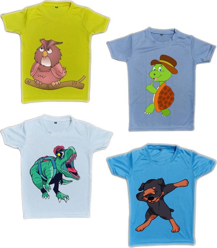 Boys Graphic Print Polyester T Shirt  (Multicolor, Pack of 4)