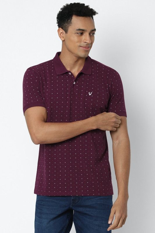 Men Printed Polo Neck Pure Cotton Purple T-Shirt