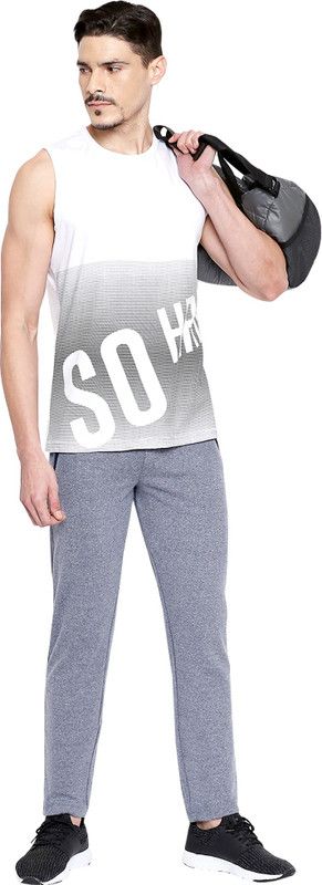 Printed Sleeveless T-Shirt Men Printed Round Neck Cotton Blend White T-Shirt
