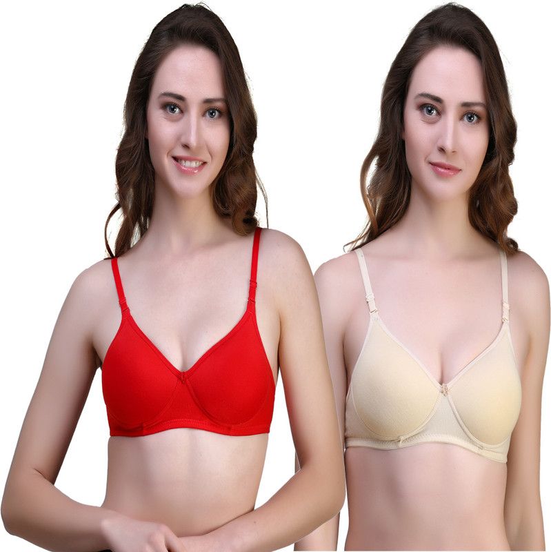 Pack of 2 Women T-Shirt Heavily Padded Bra  (Red, Beige)