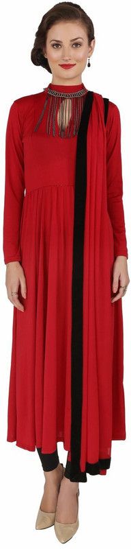 Women Block Print Polyester Anarkali Kurta  (Maroon)