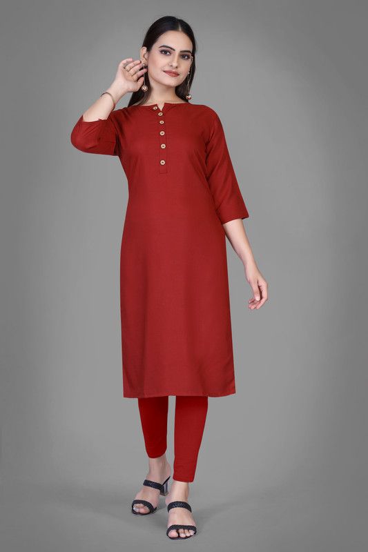 Women Dyed/Ombre Cotton Rayon Ethnic Dress  (Red)