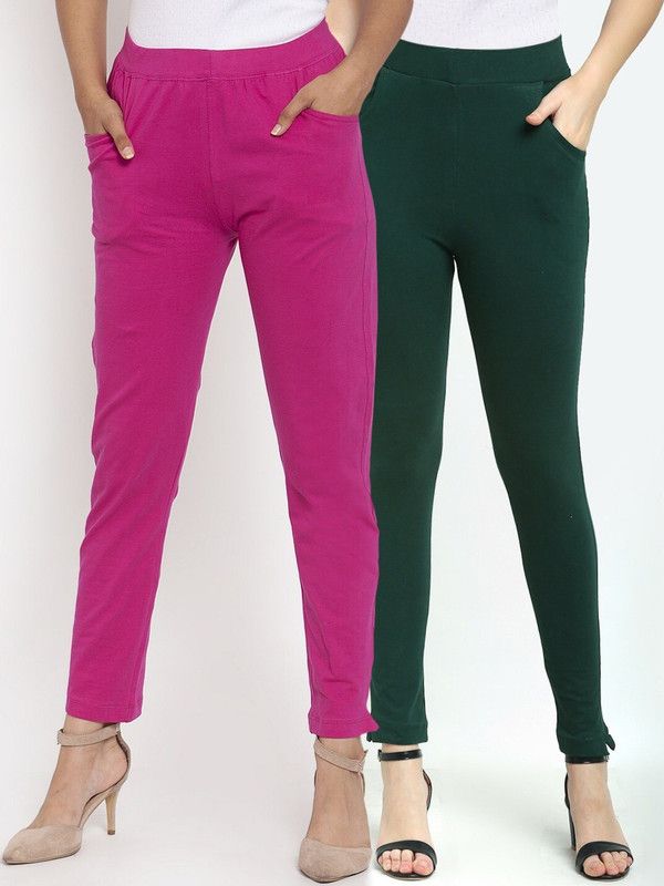 TAG-7 Ankle Length Ethnic Wear Legging  (Green, Pink, Self Design)