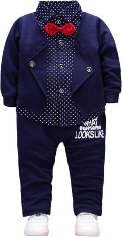 Baby Boys & Baby Girls Party(Festive) Jacket Trouser  (Blue)