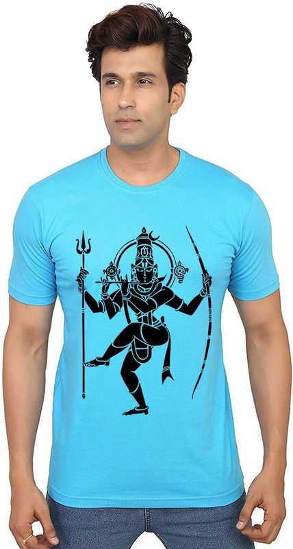 God Of Dance Men Graphic Print Round Neck Pure Cotton Light Blue T-Shirt