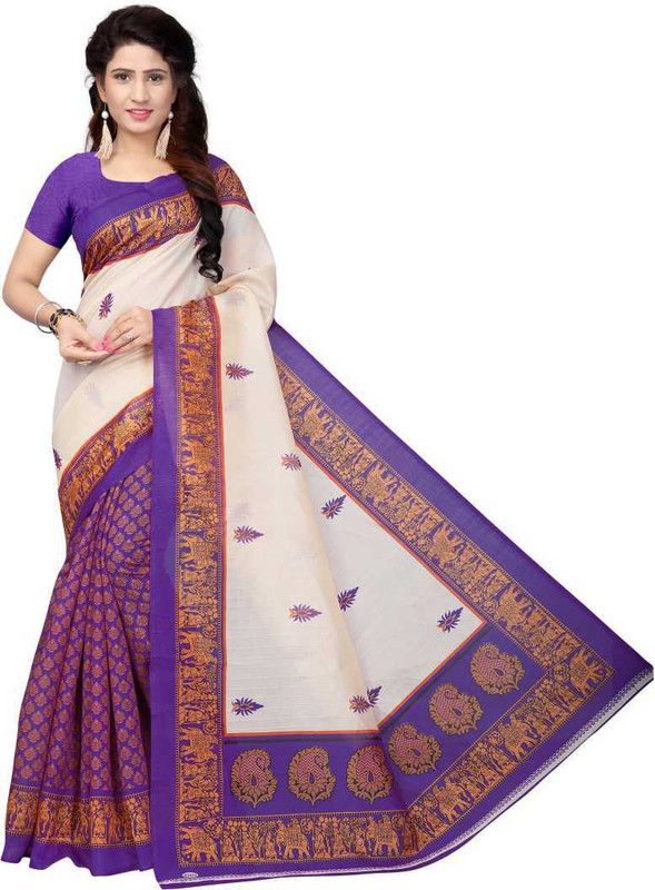 Fashion Silk Blend Saree  (Purple, Beige)