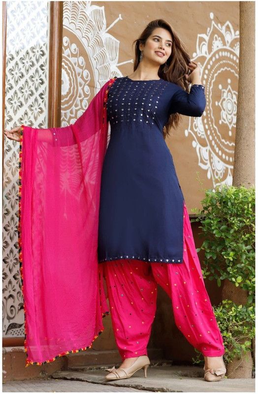 Women Viscose Rayon Kurti, Patiala and Dupatta Set