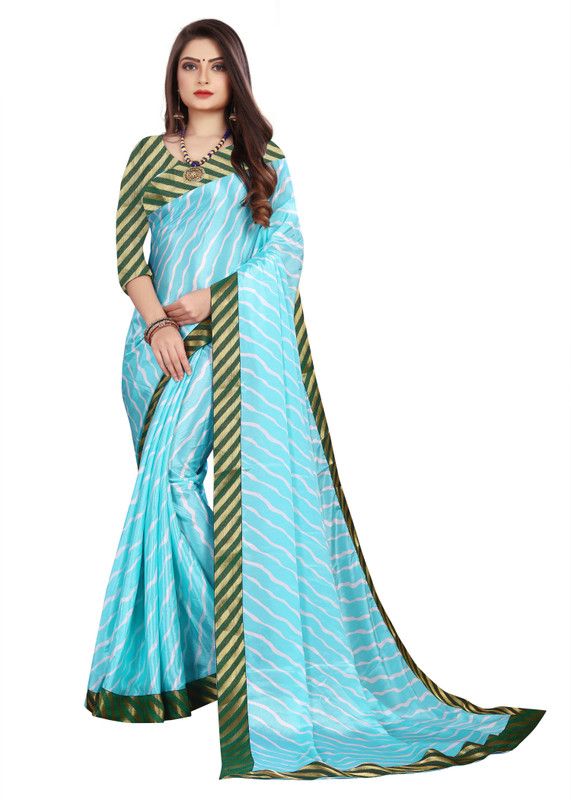 Leheria Silk Blend Saree  (Light Blue)