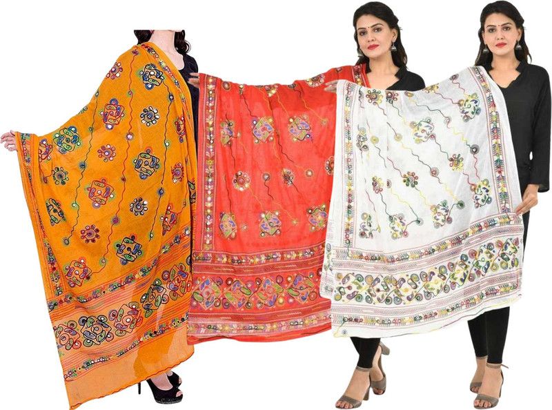 Pure Cotton Floral Print Yellow, Red, White Women Dupatta