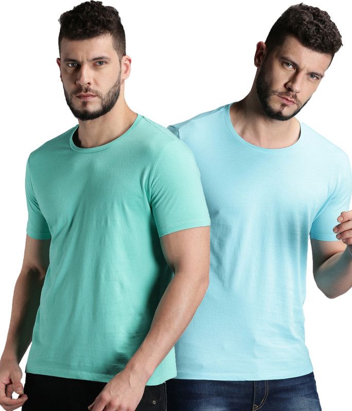 Solid Men Light Green, Light Blue T-Shirt  (Pack of 2)