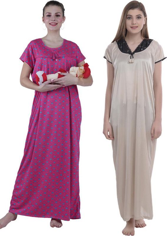 Pack of 2 Women Nighty Set  (White)