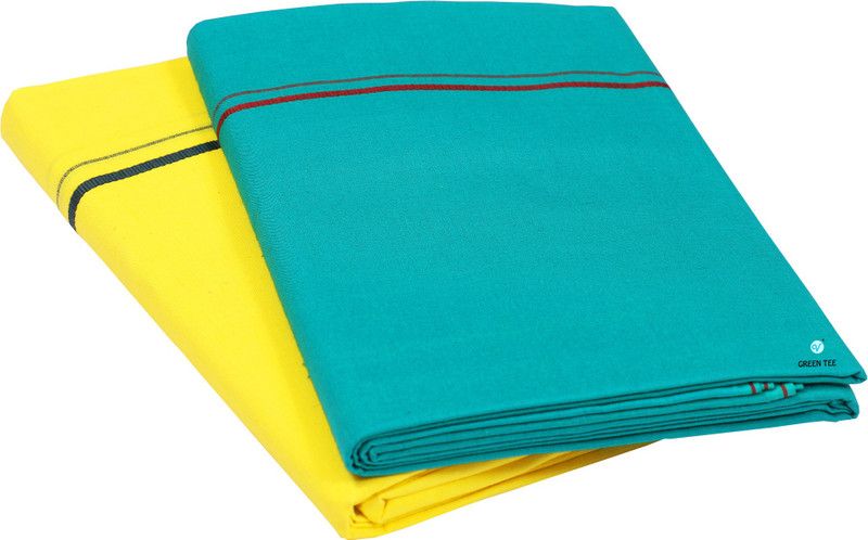 GREEN TEE Solid Yellow, Dark Green Lungi