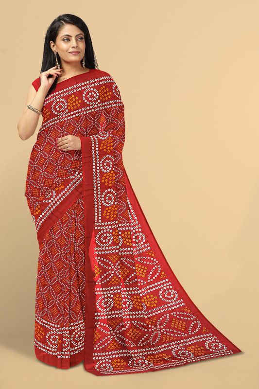 Printed Bollywood Jute Silk Saree  (Red)