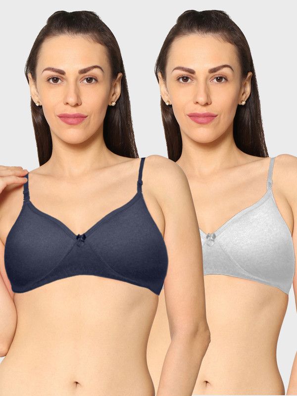 Pack of 2 Women Full Coverage Non Padded Bra  (Dark Blue, Grey)