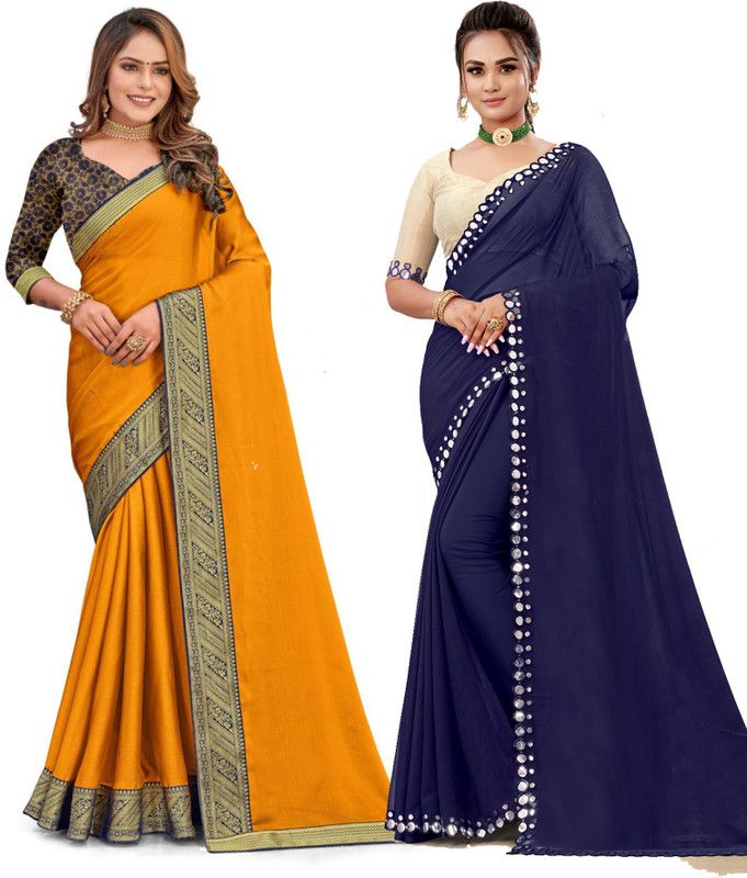 Self Design, Embellished Bollywood Chiffon Saree  (Pack of 2, Blue, Yellow)