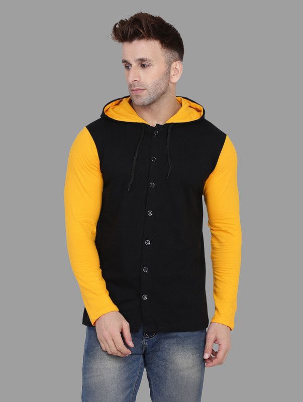 Men Color Block Party Black, Yellow Shirt