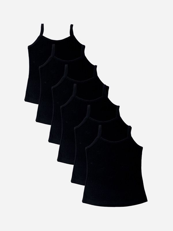 Vest For Girls Cotton  (Black, Pack of 6)