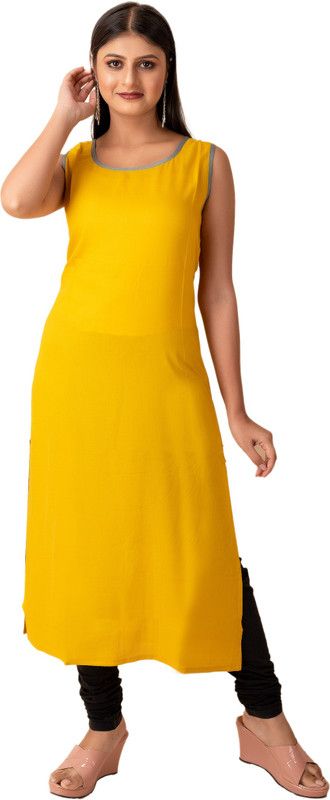 Women Solid Viscose Rayon Straight Kurta  (Grey, Yellow)