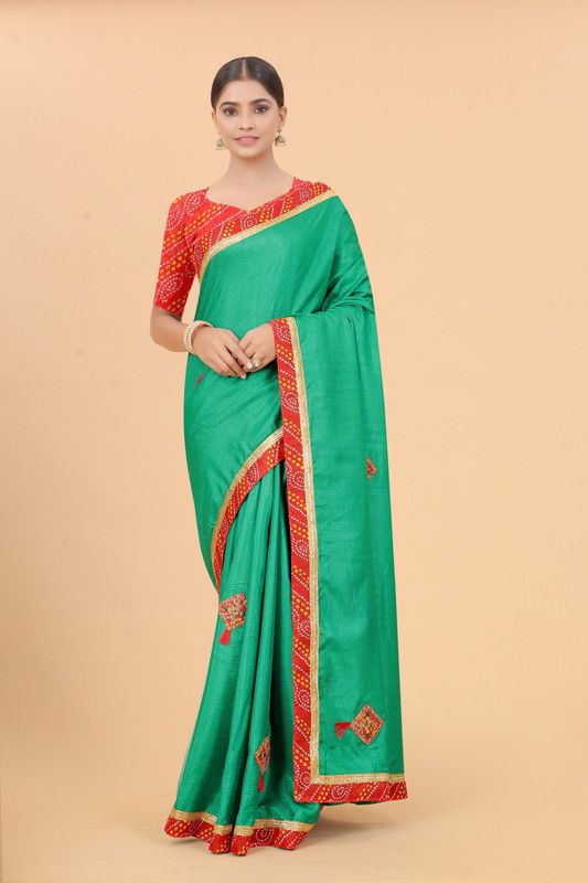 Self Design, Embellished Bollywood Art Silk Saree  (Green)