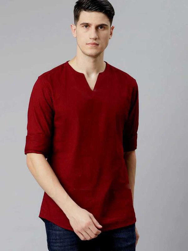 Men Solid Pure Cotton A-line Kurta  (Maroon)