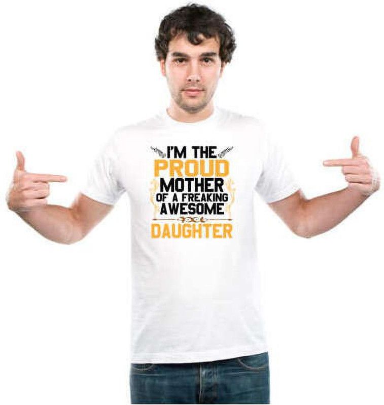 Unisex Round Neck Graphic 'Mother | I'M PROUD MOTHER' Polyester T-Shirt White [Size XXS/34in to 7XL/56in] Men Printed Round Neck Polyester Multicolor T-Shirt