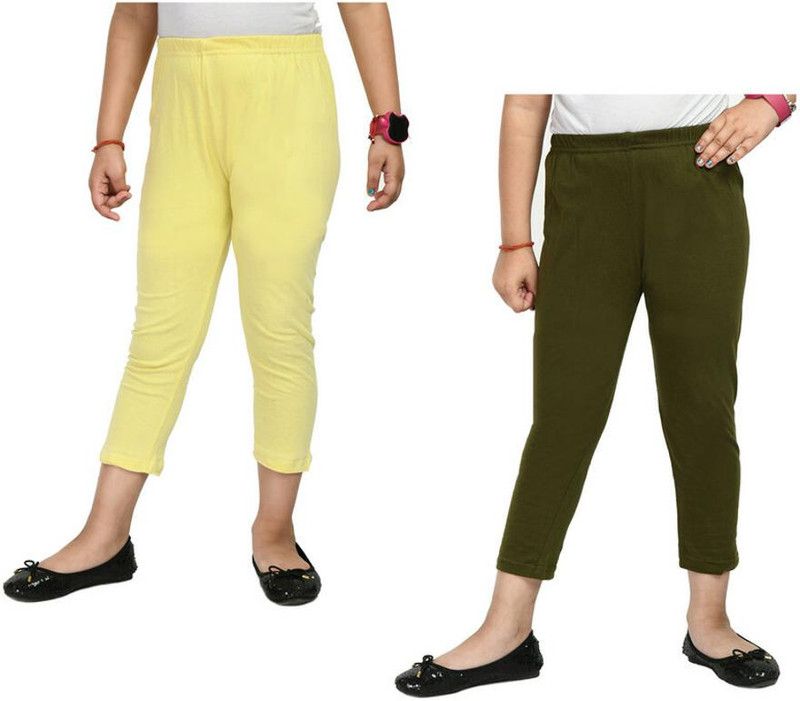 Capri For Girls Casual Solid Pure Cotton  (Multicolor Pack of 2)