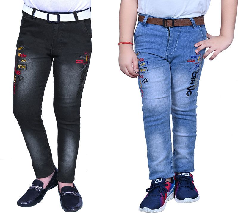Boys Regular Mid Rise Black, Light Blue Jeans  (Pack of 2)