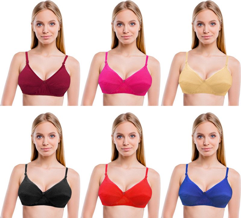 Pack of 6 Women T-Shirt Non Padded Bra  (Multicolor)