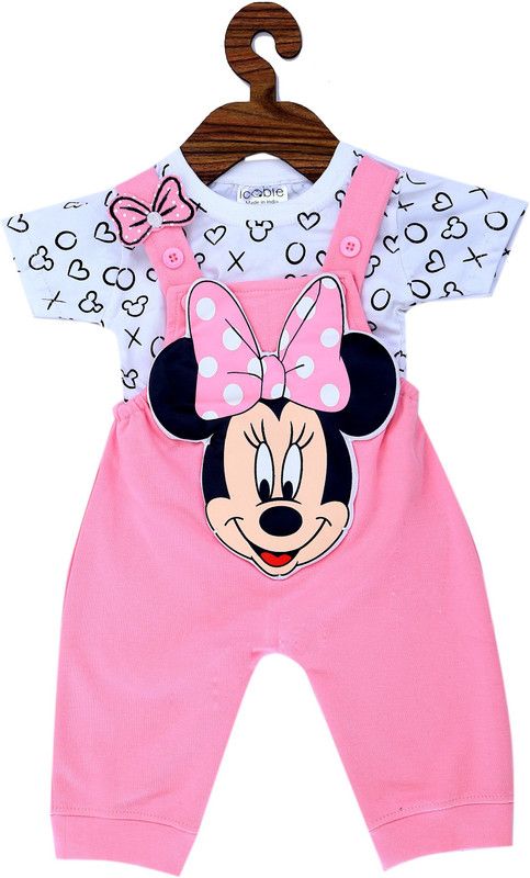 Dungaree For Baby Girls Printed Pure Cotton  (Pink, Pack of 1)