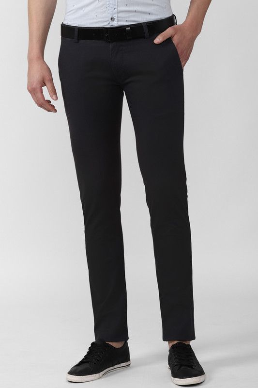 Men Skinny Fit Grey Cotton Blend Trousers