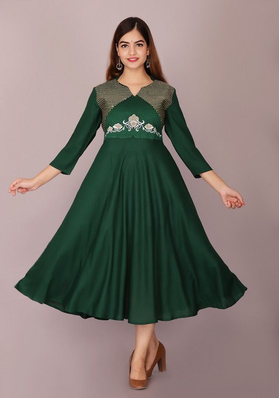 Women Kurta  (Dark Green)