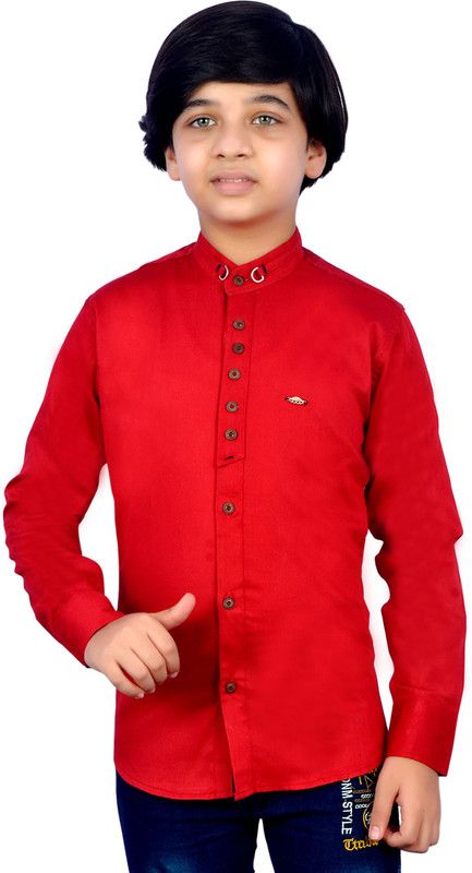 Boys Slim Fit Solid Slim Collar Party Shirt