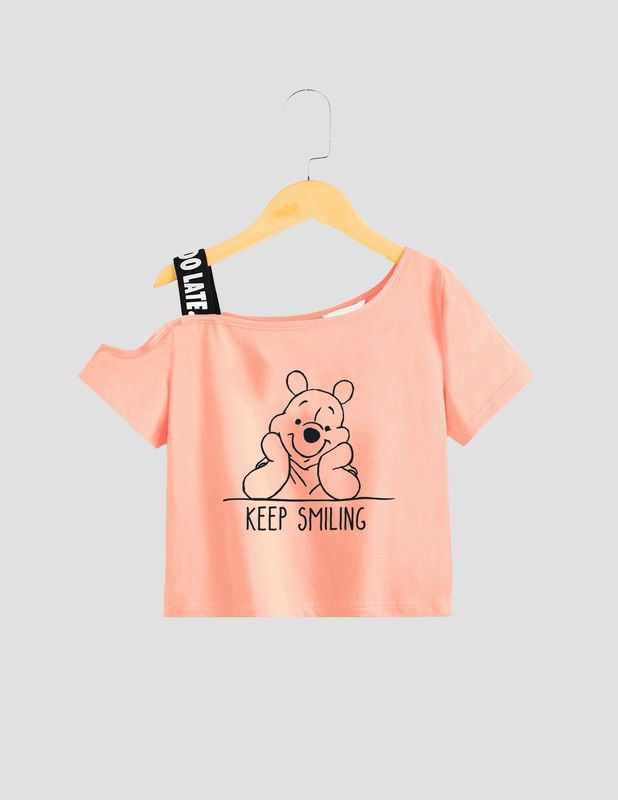 Winnie the Pooh Girls Casual Pure Cotton Fashion Sleeve Top  (Orange, Pack of 1)