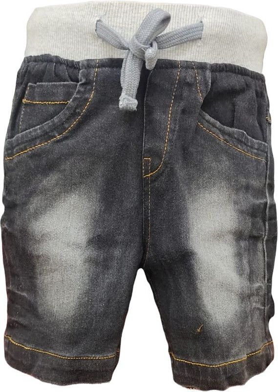 Short For Boys & Girls Casual Solid Denim  (Black, Pack of 1)