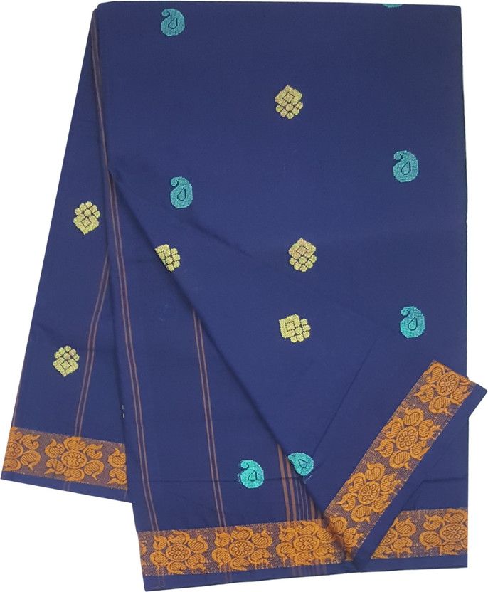 Woven Chettinadu Pure Cotton Saree  (Blue)