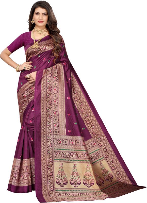Printed Bhagalpuri Art Silk Saree  (Magenta)