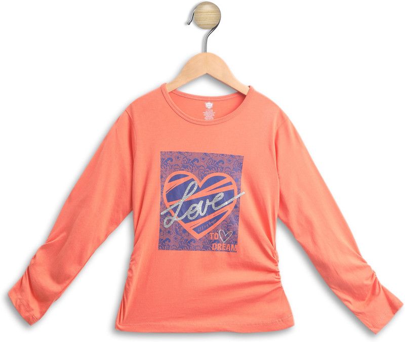 Girls Casual Cotton Blend Full Sleeve Top  (Orange, Pack of 1)