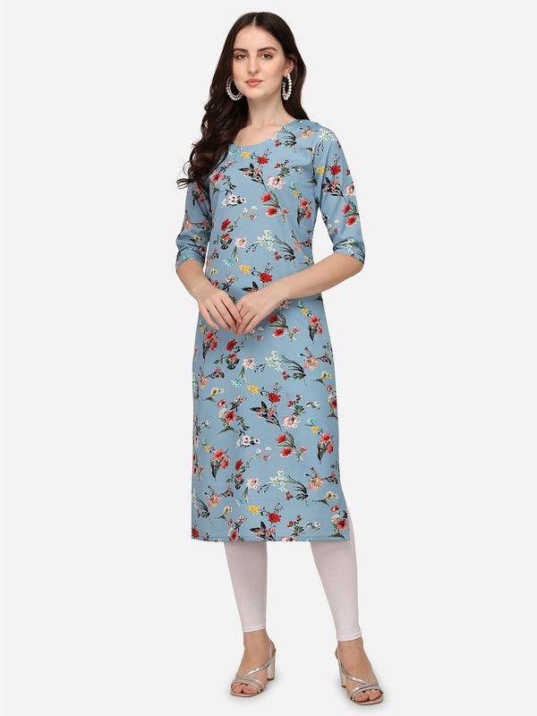 Women Floral Print Crepe Straight Kurta  (Grey)