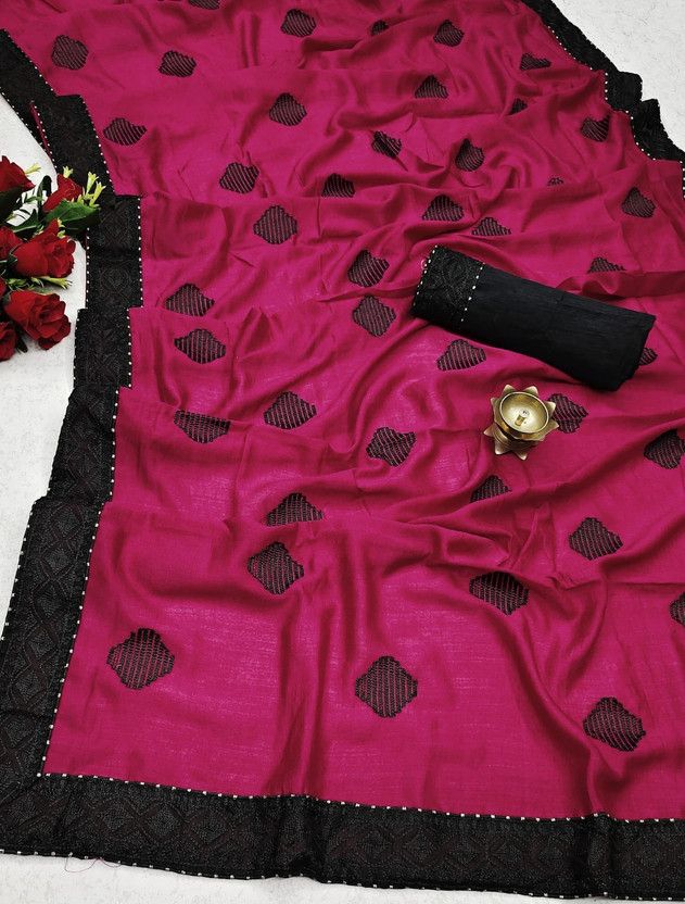 Embroidered Jamdani Art Silk Saree  (Pink)