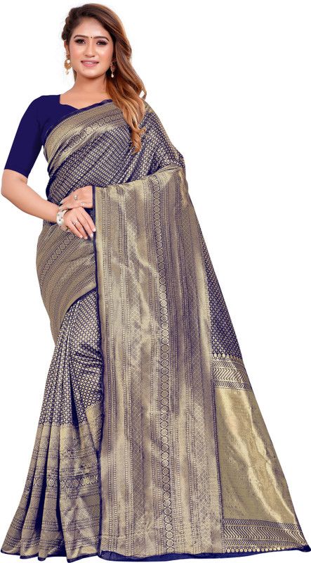Self Design Daily Wear Silk Blend Saree  (Blue)