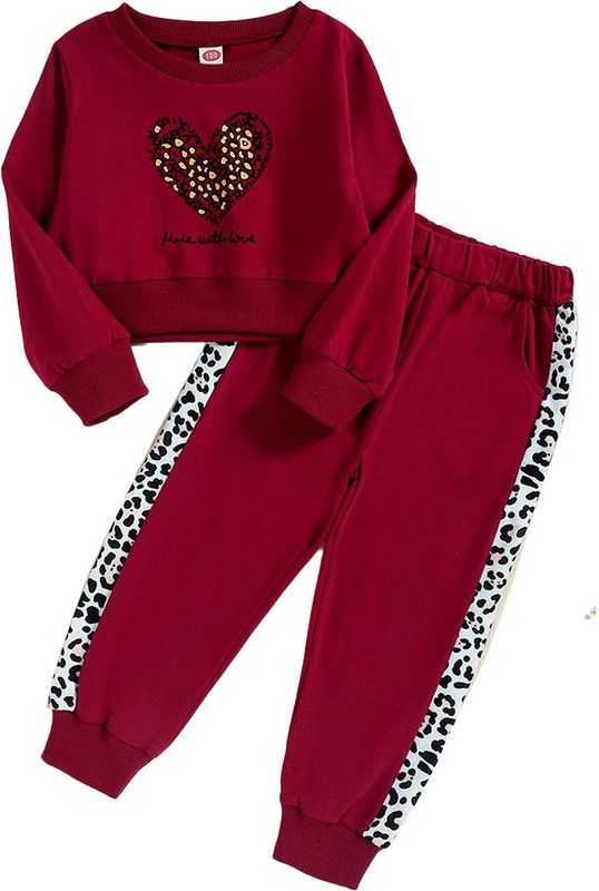 Girls Casual Sweatshirt Pant  (Red)