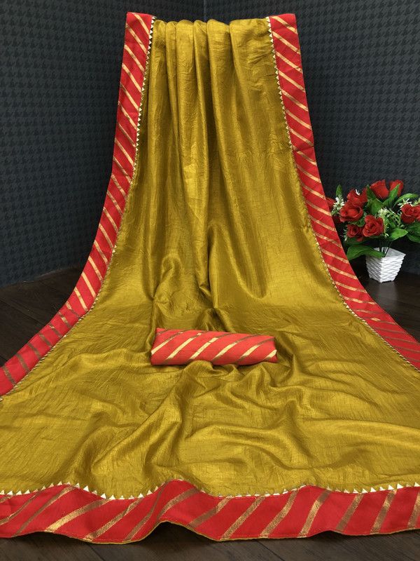 Leheria Art Silk Saree  (Mustard)