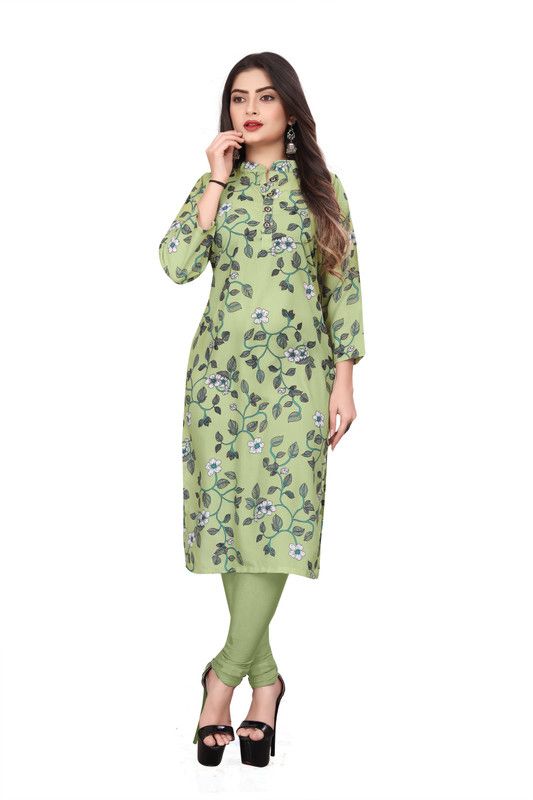 Women Striped Viscose Rayon A-line Kurta  (Green)