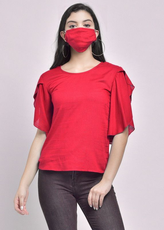Pack of 2 Casual Bell Sleeves Solid Women Red Top